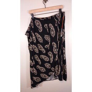 Boho Paisley Floral Drapery A-Line Pull-On Skirt Black Size 3X NWT